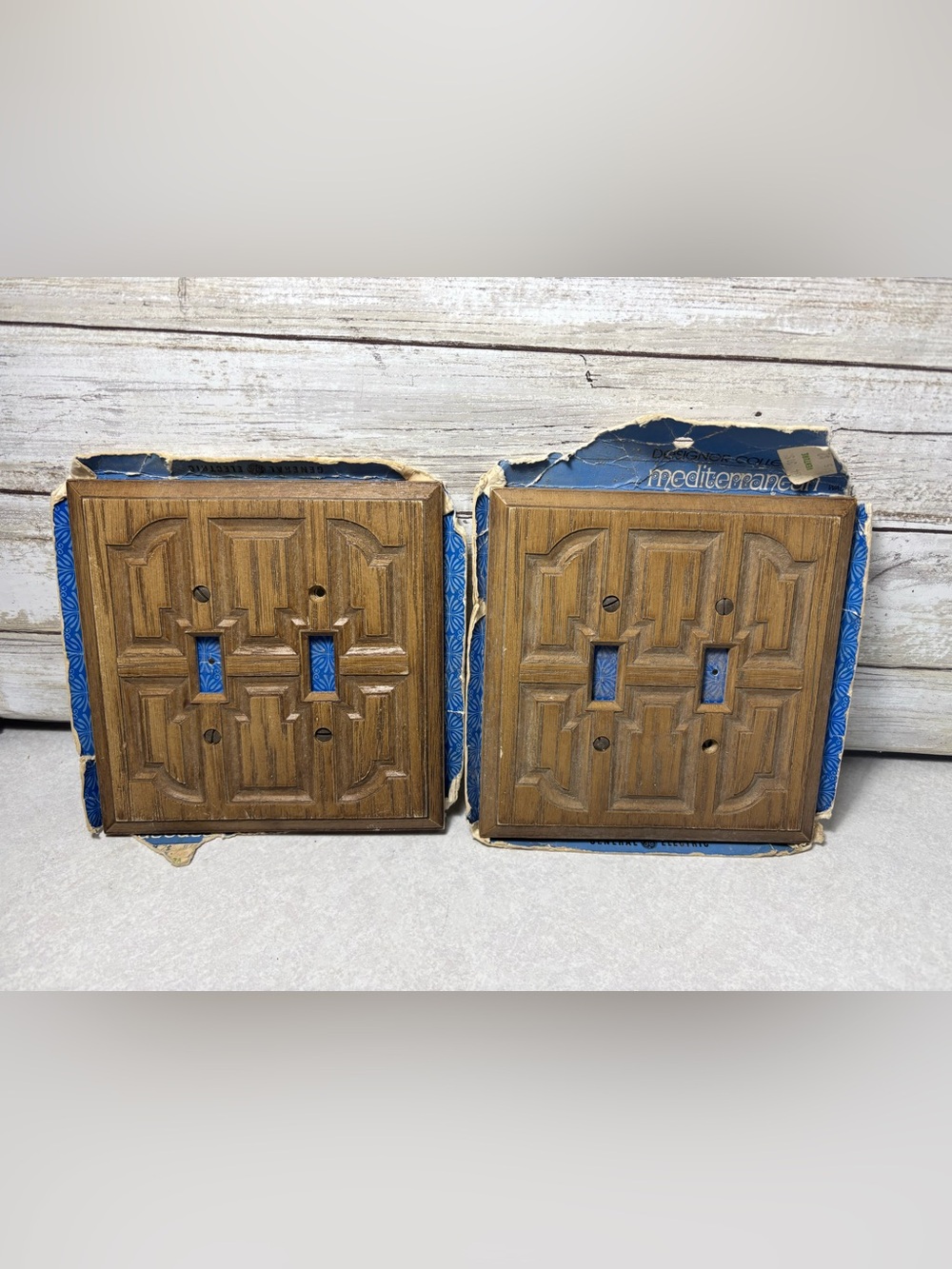 2 old NEW stock faux wood double switch covers